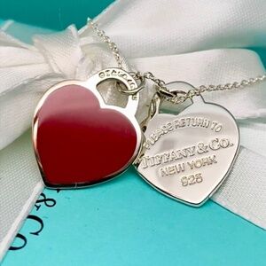 New Tiffany & Co small double heart red enamel necklace Return to Tiffany